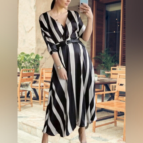 ZARA striped satin dress size M - Picture 3 of 7